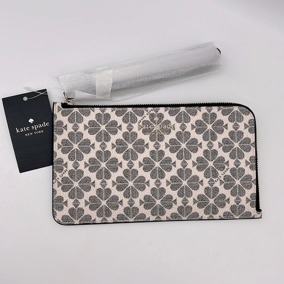 Kate Spade Lucy Spade Flower Medium L-zip Wristlet Black Multi - Picture 1 of 15